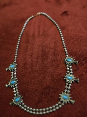 Squash Blosoon NavajoTurquoise Stone Double-Row Pendant Necklace - Women Jewelry